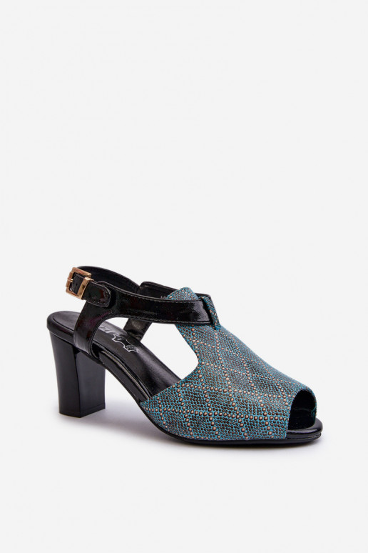 Women's Turquoise Faux Leather High Heel Sandals Queenmarie