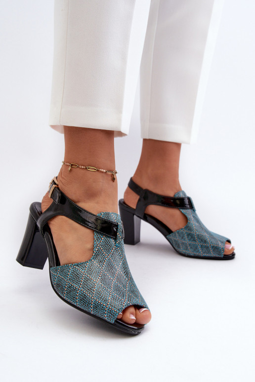 Women's Turquoise Faux Leather High Heel Sandals Queenmarie