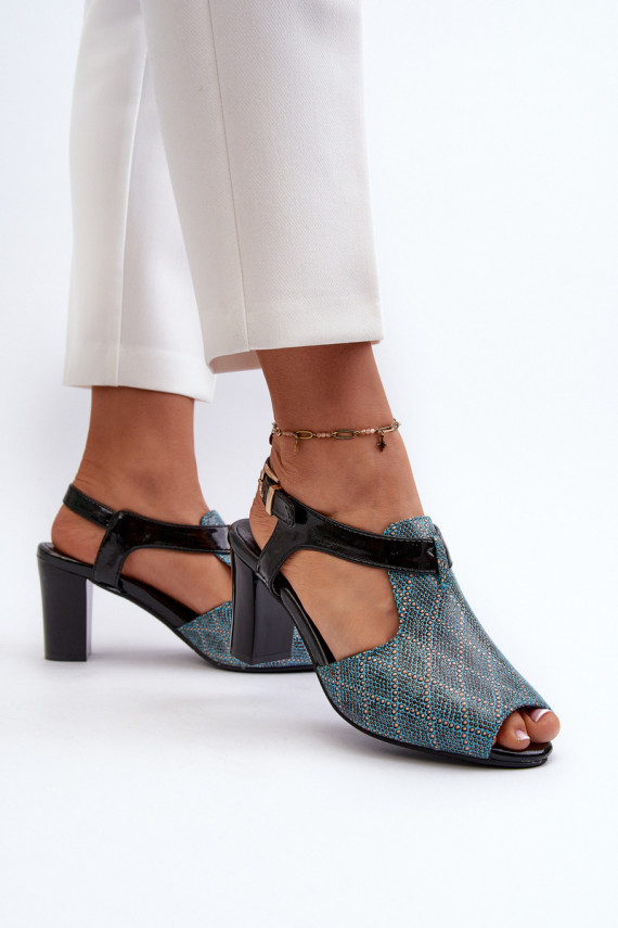 Women's Turquoise Faux Leather High Heel Sandals Queenmarie
