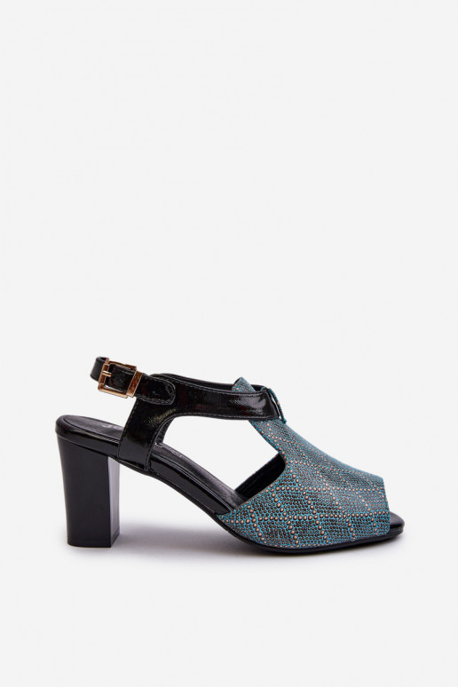 Women's Turquoise Faux Leather High Heel Sandals Queenmarie