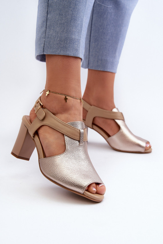 Women's Sandals with High Heel Made of Eco Leather Gold Queenmarie