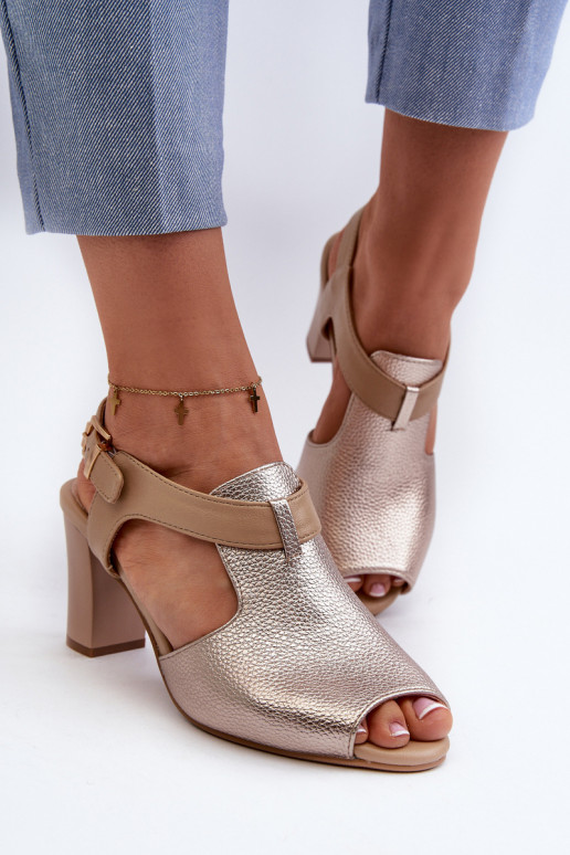Women's Sandals with High Heel Made of Eco Leather Gold Queenmarie