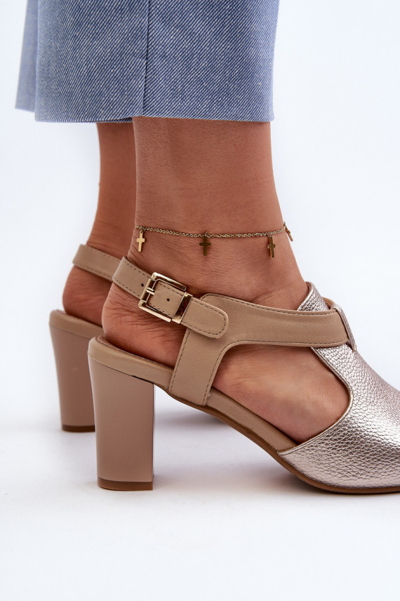 Women's Sandals with High Heel Made of Eco Leather Gold Queenmarie