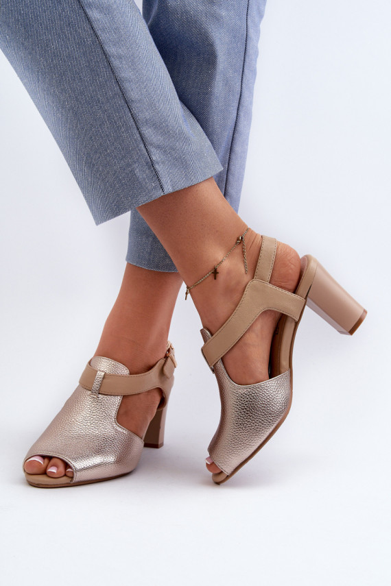 Women's Sandals with High Heel Made of Eco Leather Gold Queenmarie
