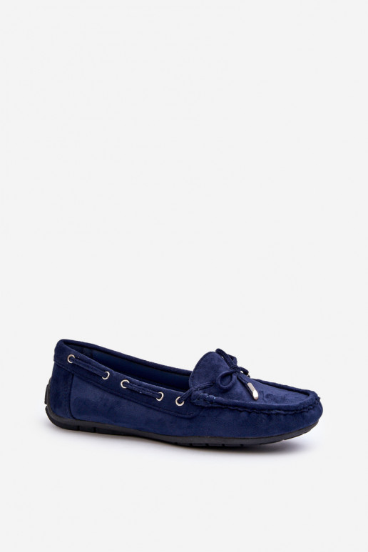 Women's Navy Suede Moccasins Si Passione