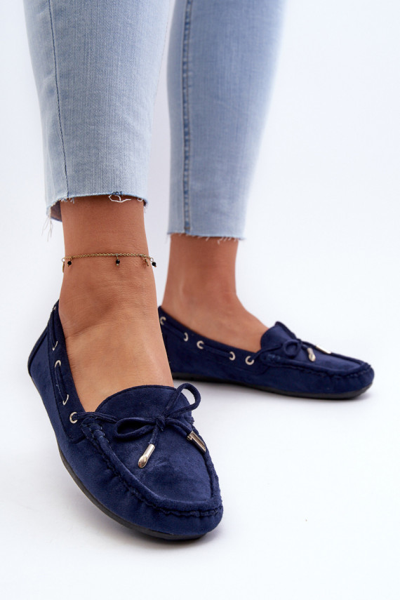 Women's Navy Suede Moccasins Si Passione