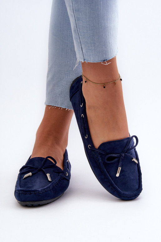 Women's Navy Suede Moccasins Si Passione