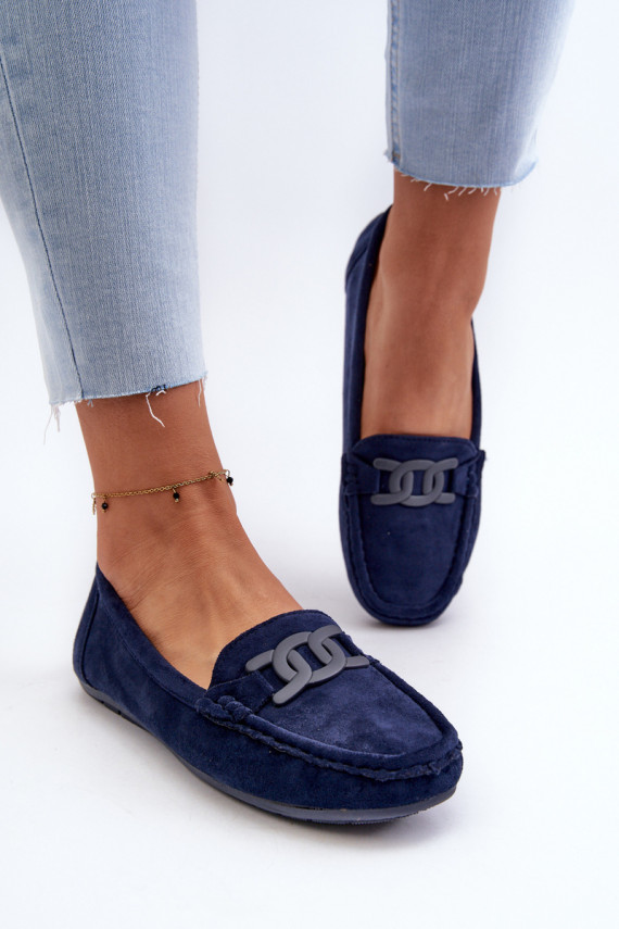 Women's Stylish Suede Moccasins Navy Blue Rabell