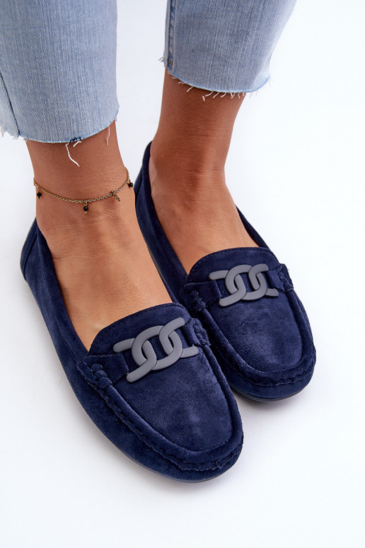 Women's Stylish Suede Moccasins Navy Blue Rabell