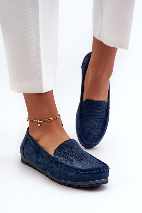 Navy Blue Women's Suede Moccasins S.Barski LR755