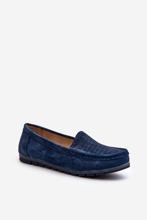 Navy Blue Women's Suede Moccasins S.Barski LR755