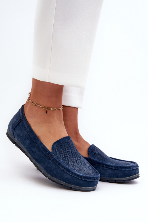 Navy Blue Women's Suede Moccasins S.Barski LR755