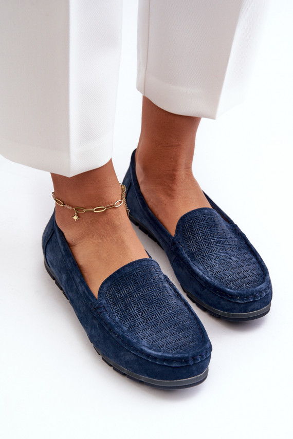 Navy Blue Women's Suede Moccasins S.Barski LR755