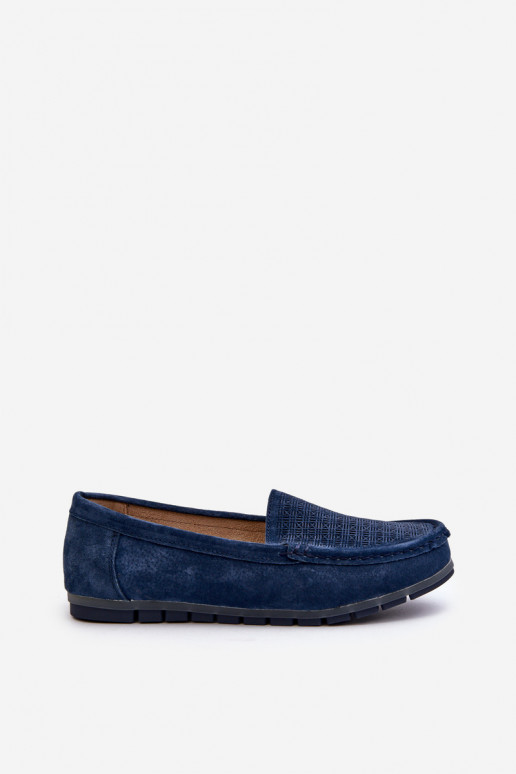Navy Blue Women's Suede Moccasins S.Barski LR755