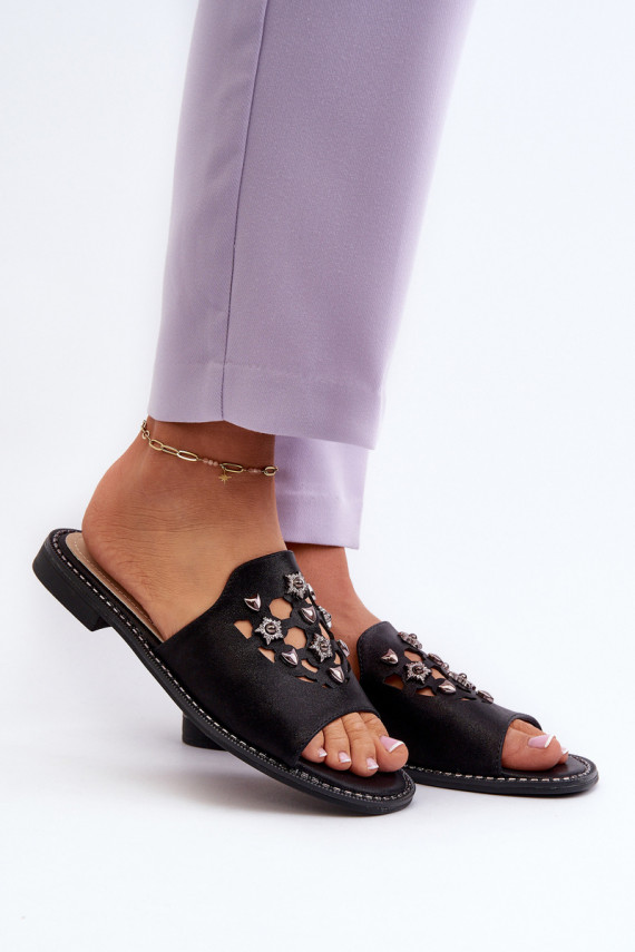 Shiny Women's Sandals With Decorations S.Barski KV27-063 Black