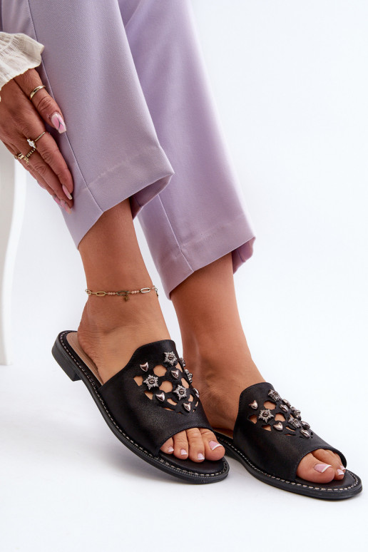 Shiny Women's Sandals With Decorations S.Barski KV27-063 Black