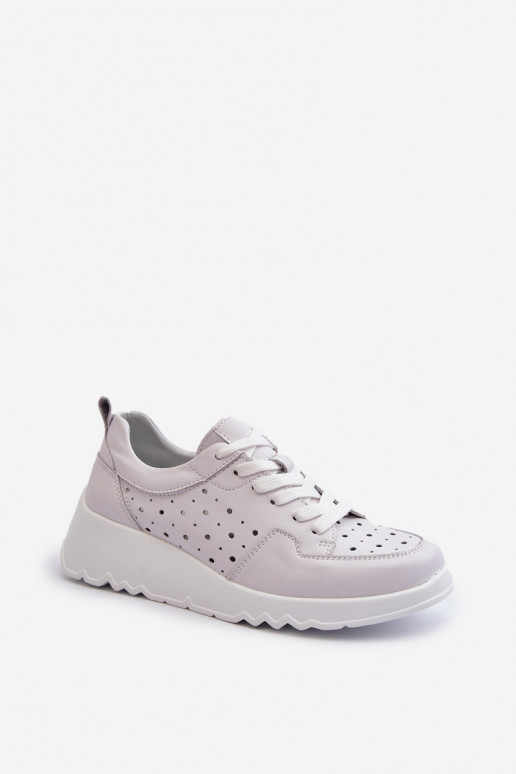 Women's Openwork Wedge Sneakers Natural Leather Light Grey S.Barski LR482