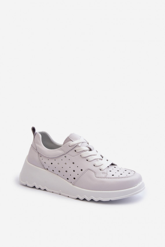 Women's Openwork Wedge Sneakers Natural Leather Light Grey S.Barski LR482