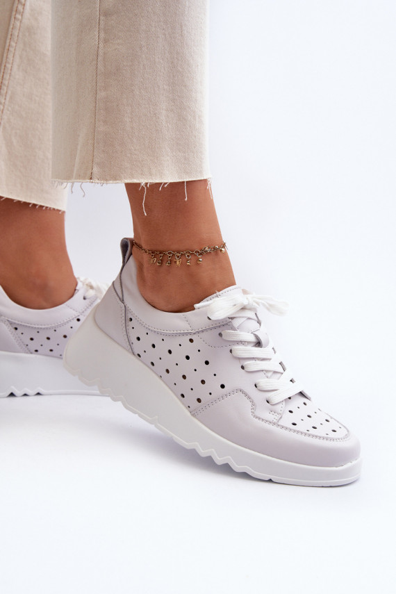 Women's Openwork Wedge Sneakers Natural Leather Light Grey S.Barski LR482