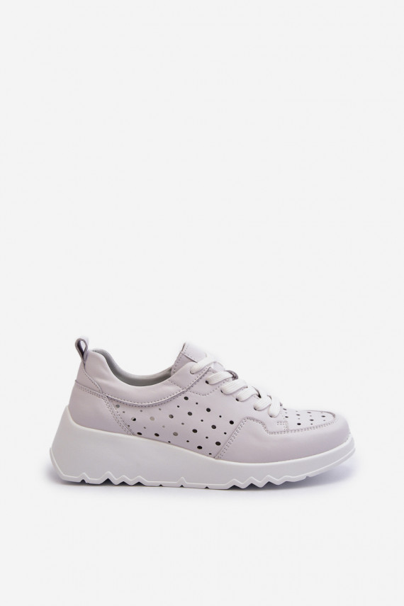 Women's Openwork Wedge Sneakers Natural Leather Light Grey S.Barski LR482