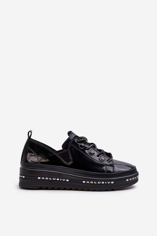 Women's Lace-Up Platform Shoes Genuine Leather S.Barski LR620 Black