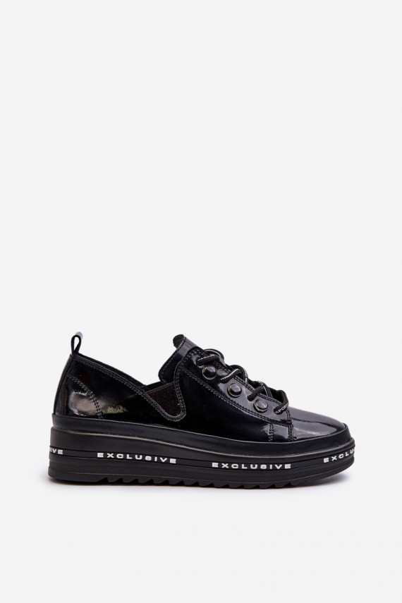 Women's Lace-Up Platform Shoes Genuine Leather S.Barski LR620 Black