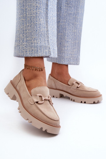 Women's Beige Suede Moccasins with Ornament D&A TW117 Beige 2