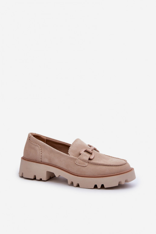 Women's Beige Suede Moccasins with Ornament D&A TW117 Beige