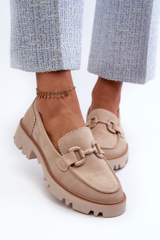 Women's Beige Suede Moccasins with Ornament D&A TW117 Beige