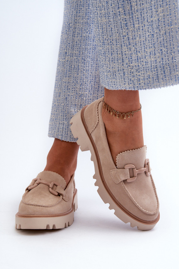 Women's Beige Suede Moccasins with Ornament D&A TW117 Beige