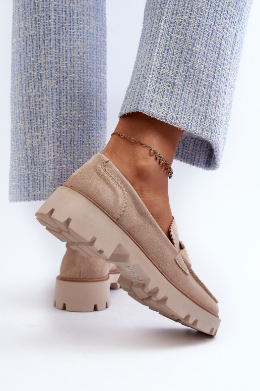 Women's Beige Suede Moccasins with Ornament D&A TW117 Beige