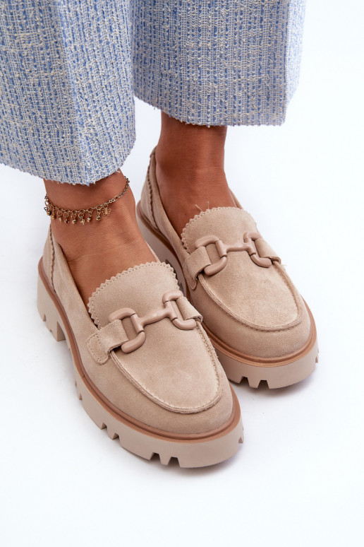 Women's Beige Suede Moccasins with Ornament D&A TW117 Beige