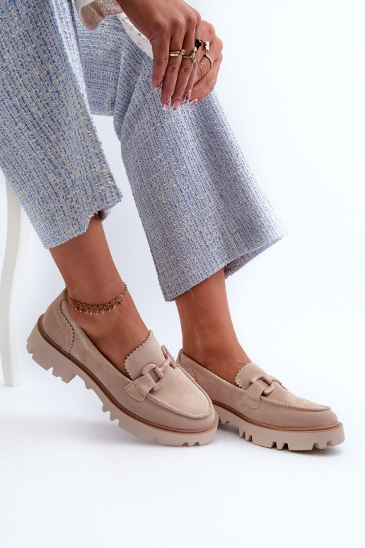 Women's Beige Suede Moccasins with Ornament D&A TW117 Beige