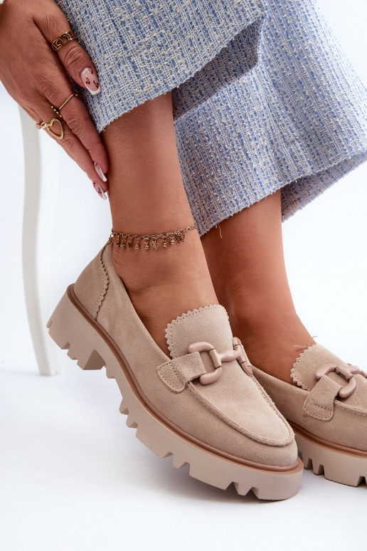 Women's Beige Suede Moccasins with Ornament D&A TW117 Beige