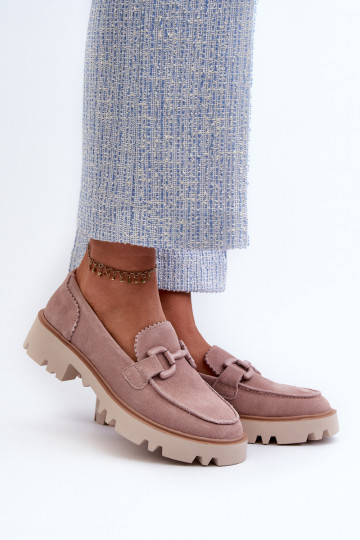 Women's Beige Suede Moccasins with Ornament D&A TW117 Beige 2