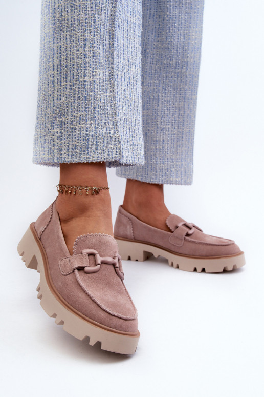 Women's Beige Suede Moccasins with Ornament D&A TW117 Beige