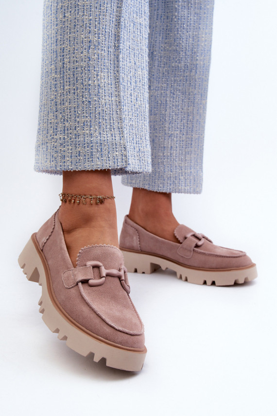 Women's Beige Suede Moccasins with Ornament D&A TW117 Beige