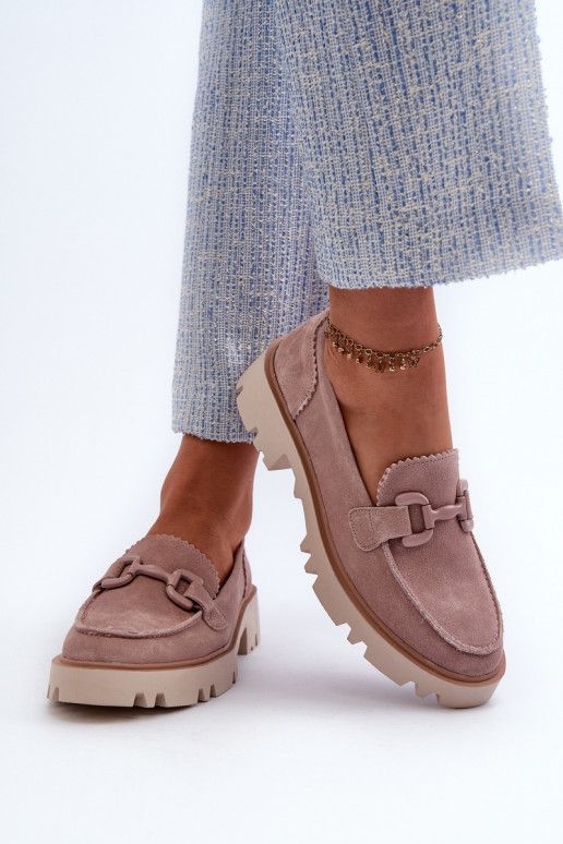 Women's Beige Suede Moccasins with Ornament D&A TW117 Beige