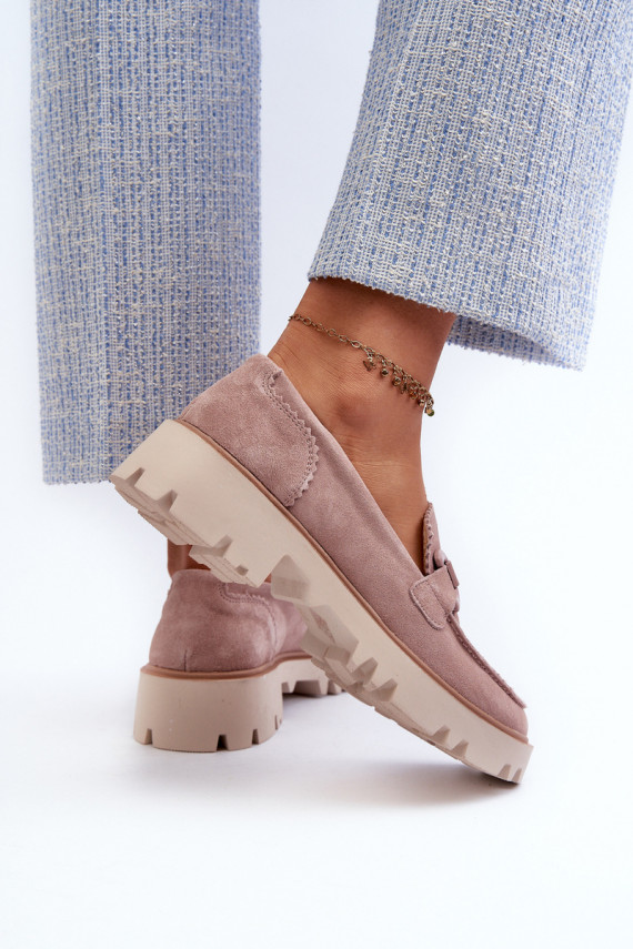 Women's Beige Suede Moccasins with Ornament D&A TW117 Beige