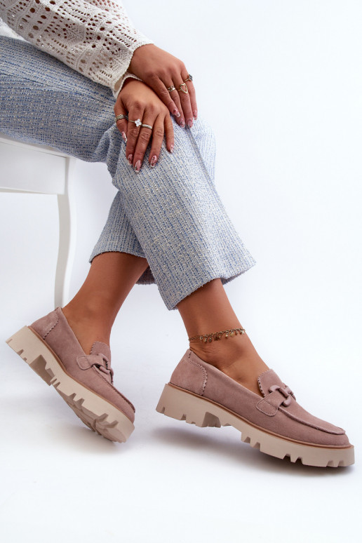 Women's Beige Suede Moccasins with Ornament D&A TW117 Beige