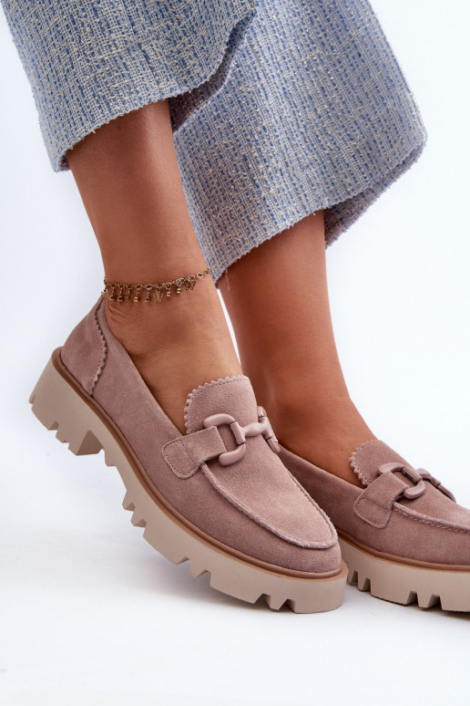 Women's Beige Suede Moccasins with Ornament D&A TW117 Beige