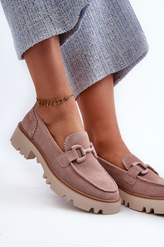Women's Beige Suede Moccasins with Ornament D&A TW117 Beige