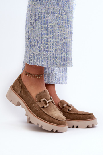 Women's Suede Moccasins with Decoration D&A TW117 Brown 2