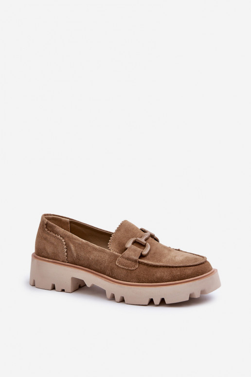 Women's Suede Moccasins with Decoration D&A TW117 Brown