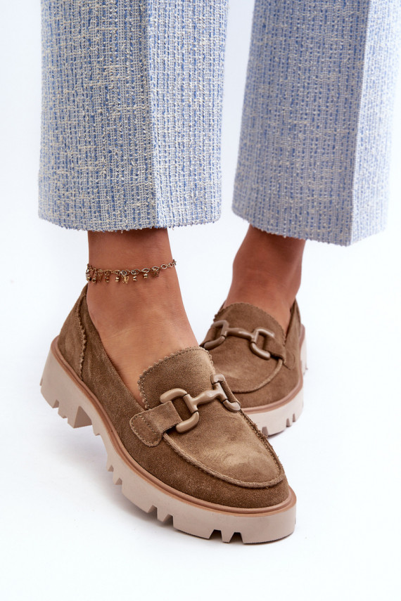 Women's Suede Moccasins with Decoration D&A TW117 Brown
