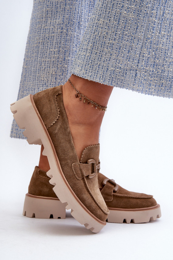 Women's Suede Moccasins with Decoration D&A TW117 Brown