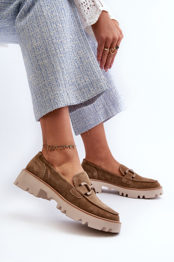 Women's Suede Moccasins with Decoration D&A TW117 Brown