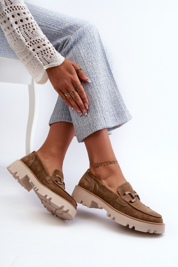 Women's Suede Moccasins with Decoration D&A TW117 Brown