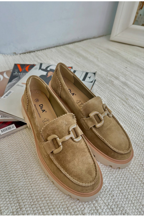 Women's Suede Moccasins with Decoration D&A TW117 Brown