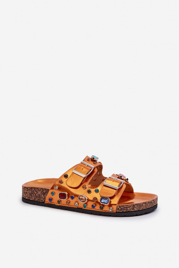 Decorated Women's Flip Flops with Buckles S.Barski MY121 Orange